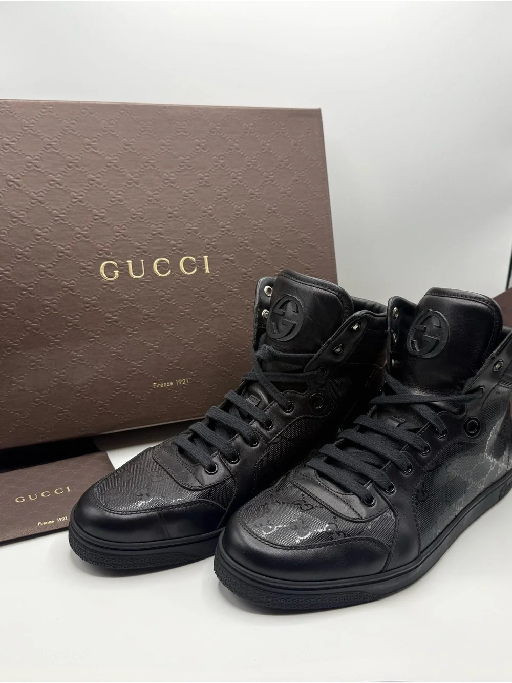 Gucci Imprime High Monogram Men’s Leather Sneakers